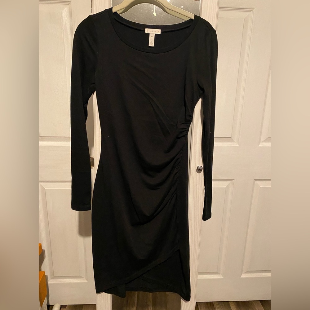 Black long sleeve Leith ruched dress